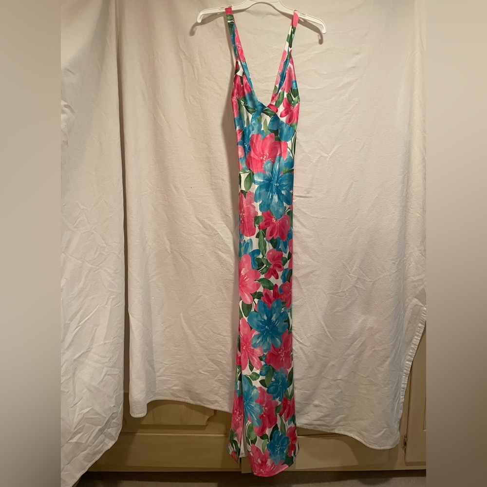 Show Me Your MuMu Pink & Blue Floral V-Neck Maxi Dress